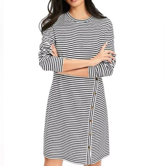LOFT Dresses & Skirts - Loft Striped Side Button Long Sleeve Mini Dress Size Small Petite (SP)